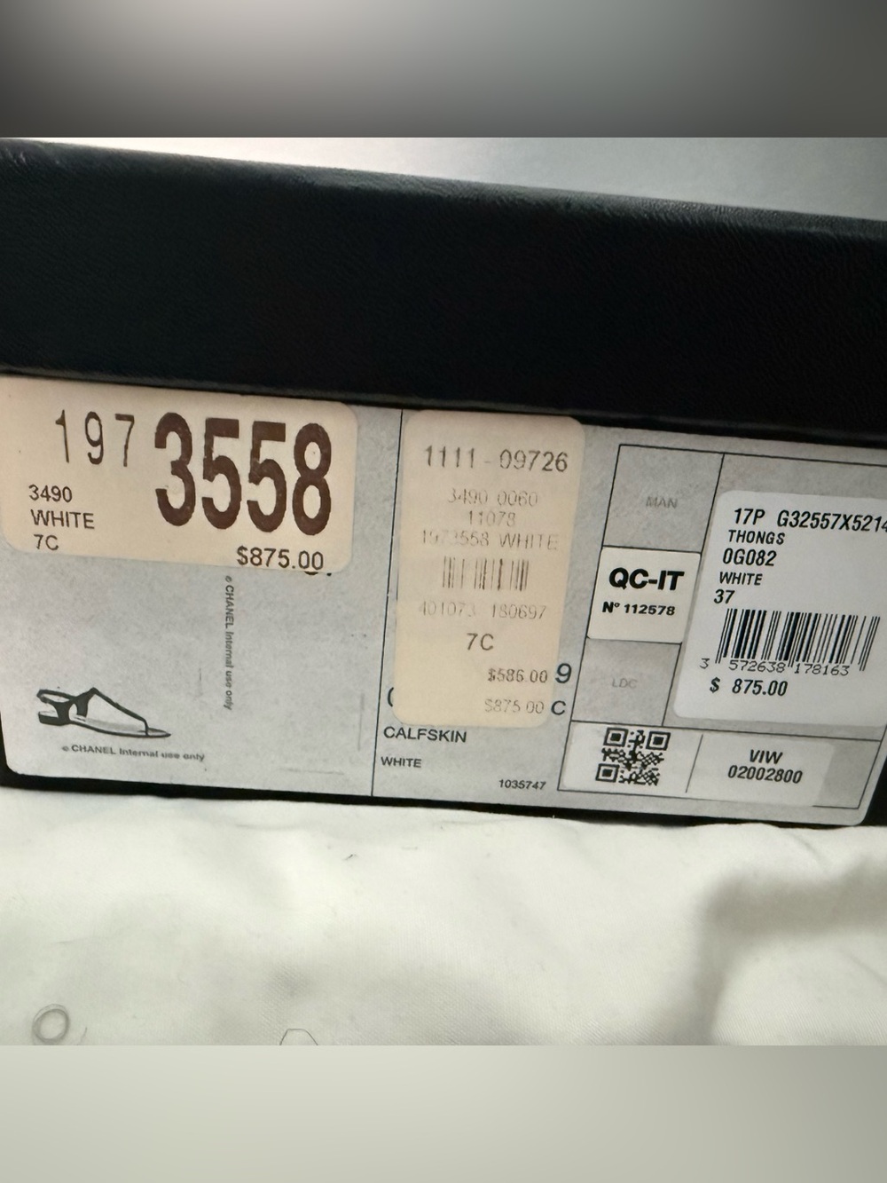 CHANEL White Leather Logo T-Strap Sandals - Picture 2 of 2